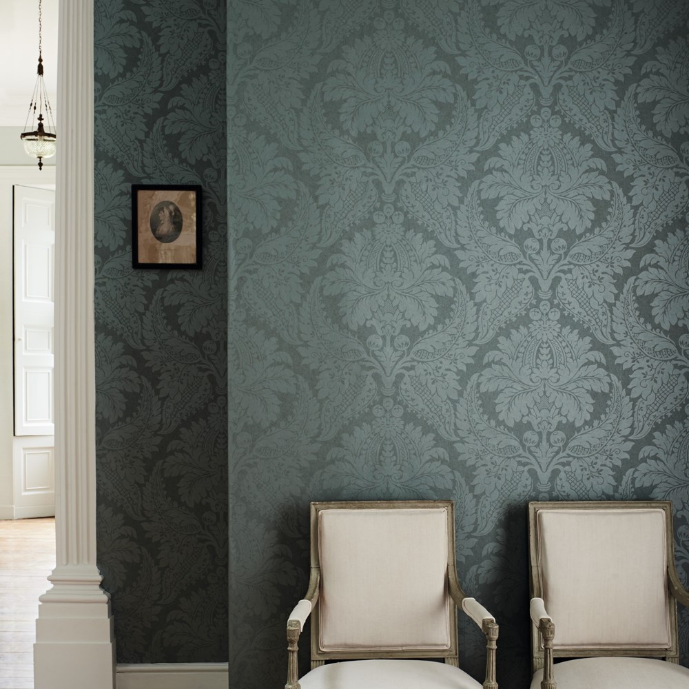 Malmaison Damask Wallpaper 311998 by Zoffany in Teal Blue